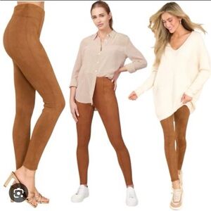 Spanx Faux-Suede Leggings Cognac Brown size Large